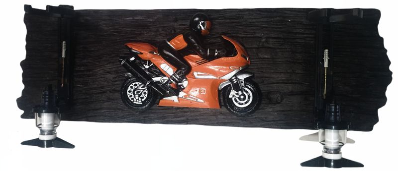 2 x Optic Super bike (Orange) Liquor Dispenser sleeper wood - Dark wood