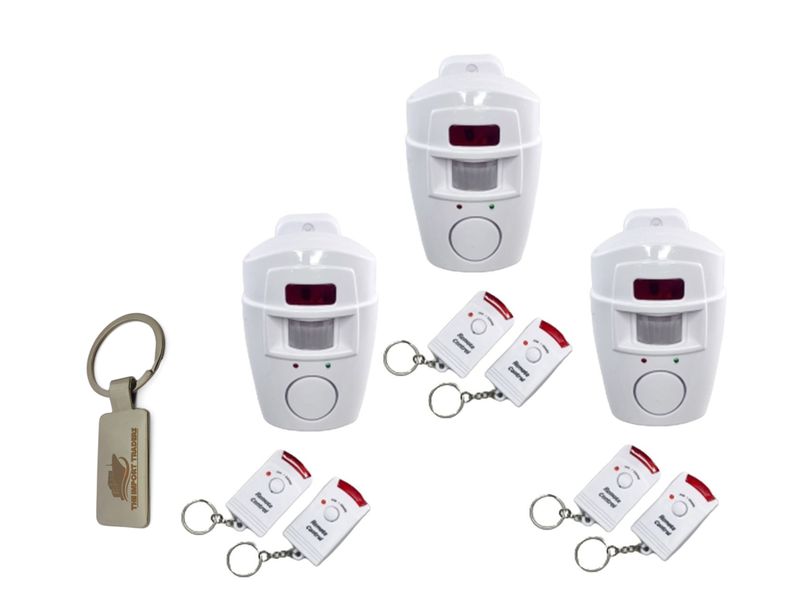 3 Pack Motion Detector Alarm Kit - Remote Controlled With TIT Keychain