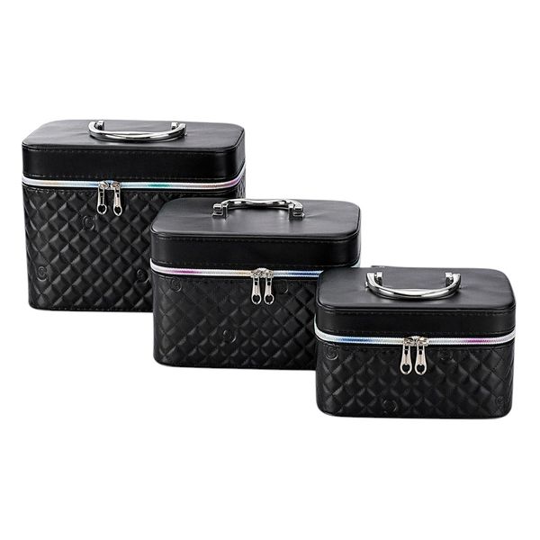 3 Pieces Large Capacity Faux Leather Makeup Cosmetic Toiletry Storage Bag