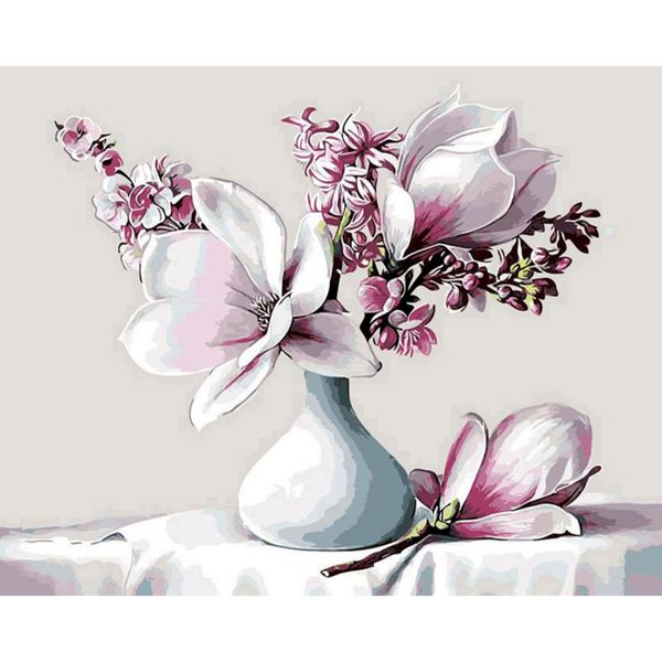 Paint by Numbers DIY Kit - White Flowers in Jar