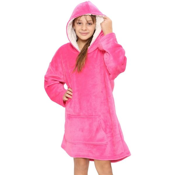 Pink Fleece Kids Oversized Blanket Hoodie