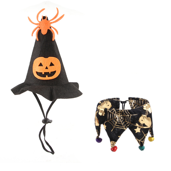 Spider - web - printed Halloween Cat Cloak and Hat Set