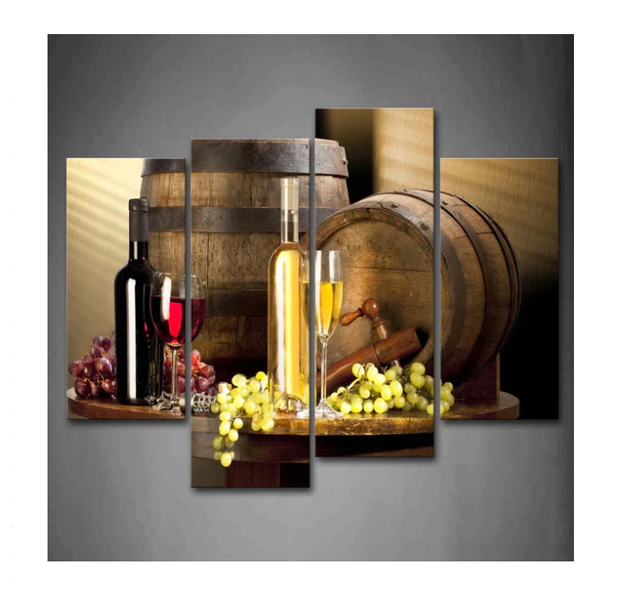 4 Piece Wall Art - Wine with Grapes