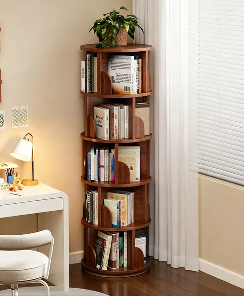 Rotating Bookshelf 5 Tier Corner Display Shelf Storage Rack Organizer