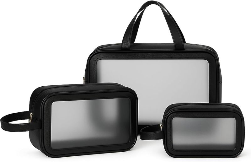 LITH Travel Large Capacity Toiletry Bag 3-Piece Set - Clear Frosted