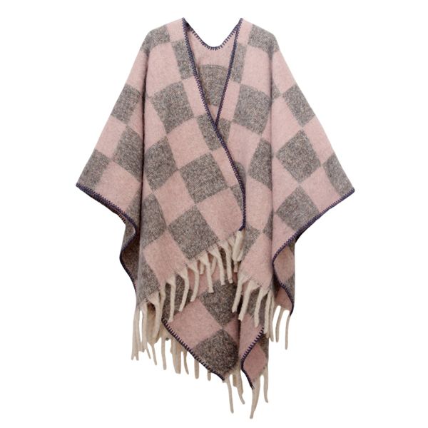 Boucle Yarn Imitation Mohair Thickened Jacquard Checkered Cross Shawl