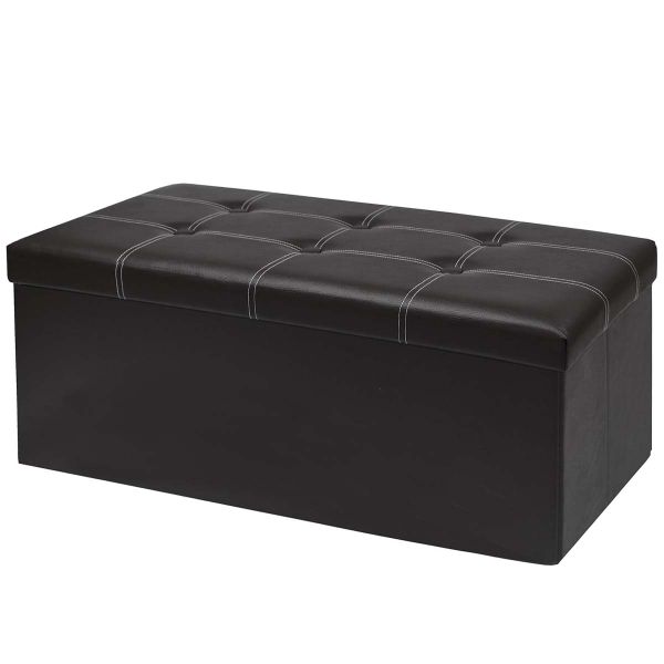 Large PU Folding Storage Ottoman, Faux Leather Cube Footrest Storage Trunk