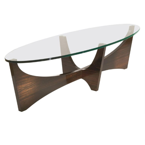 Oval Glass Coffee Table with Base Wood