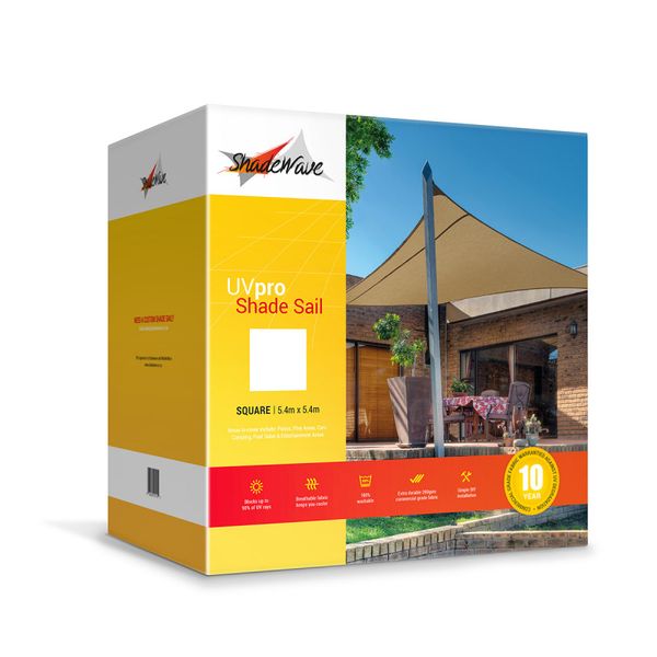 Shadewave Square Shade Sail - Beige (Size:5.4m x 5.4m)