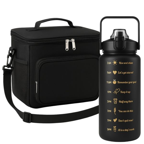 Large Capacity Thermal Insulated Lunch Bag With 2L Leakproof Water Bottle