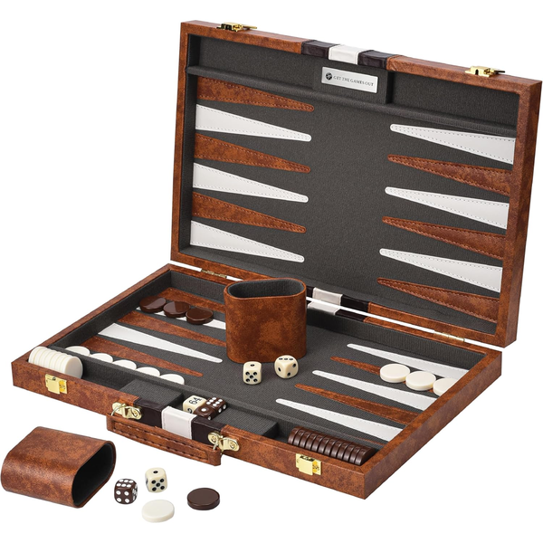 Backgammon Set Portable Classic Board Game Set Folding Carry Case - 15 Inch
