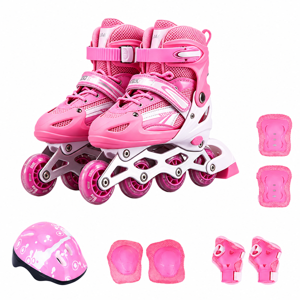 Kids Adjustable Inline Roller Skates Size S 31-34 with Helmet and Pads Set