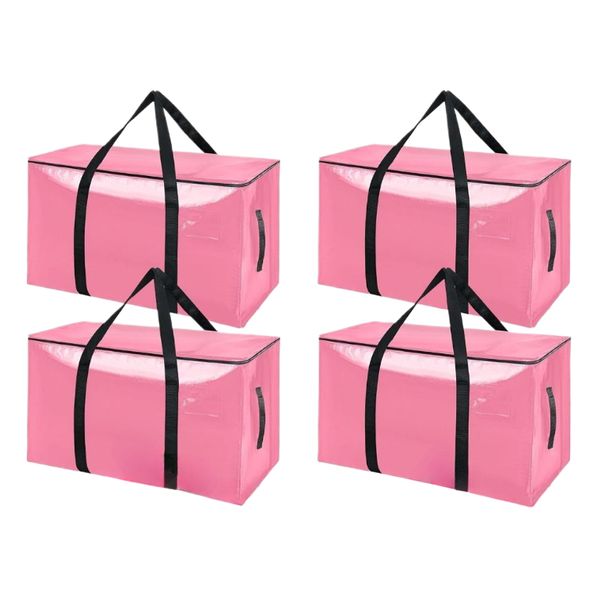 4Pack Moving Bags Heavy Duty Storage Bags With Zippers-Pink