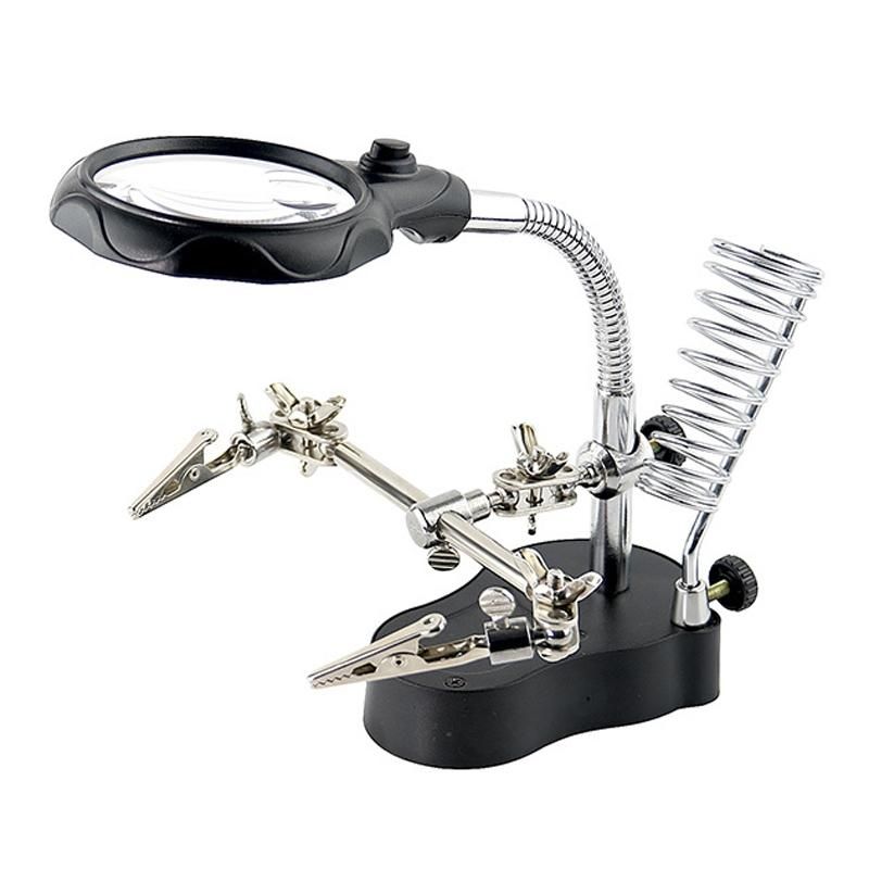BasicX LED Illuminated Magnifier 3.5X/12X with Stand and Clips for Repair