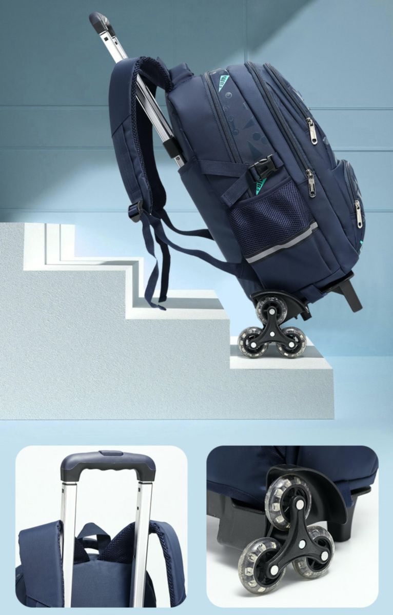 Boys Backpack School Bag with Rolling Trolley Wheels Waterproof Wheel Bag
