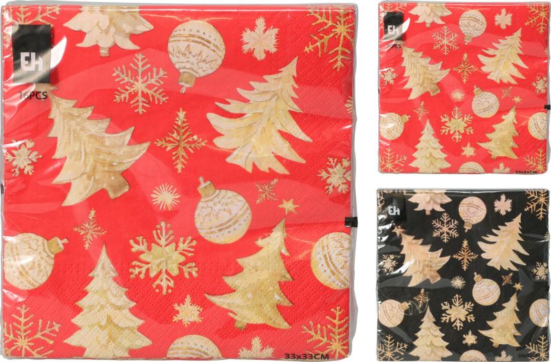 32 PC Christmas Paper Napkins - 2 Assorted Festive Designs, 33x33cm