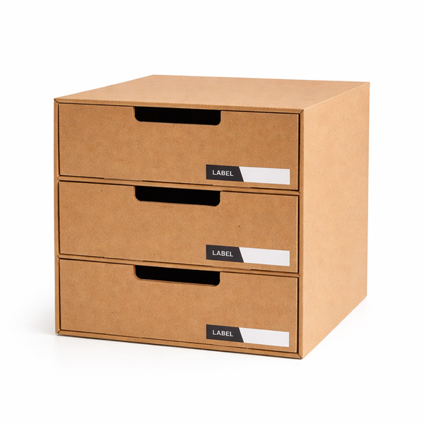 3-Drawer - Paper Desktop Storage Box - Brown