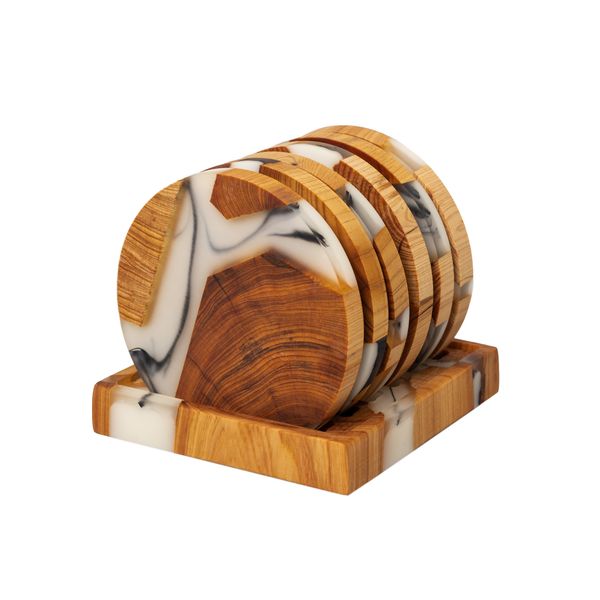 Cedarwood and Ink Resin Coaster Set