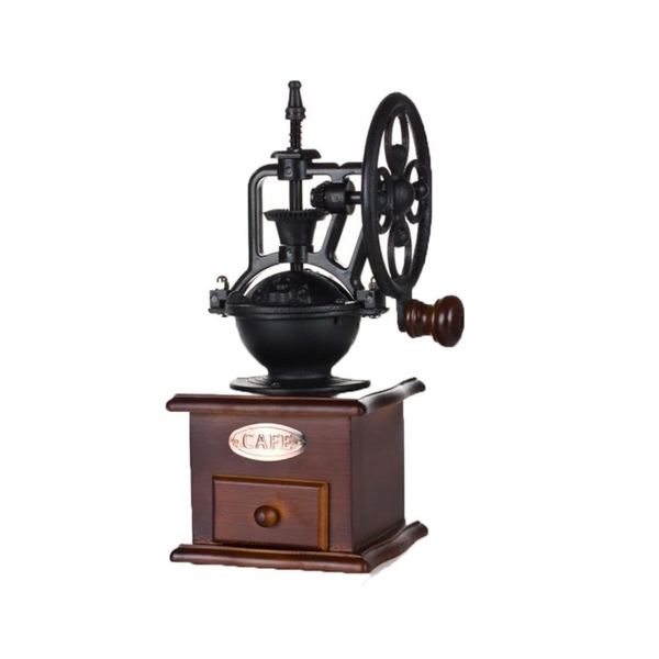 Vintage Wooden Hand Coffee Grinder with French Press Mill and Brush