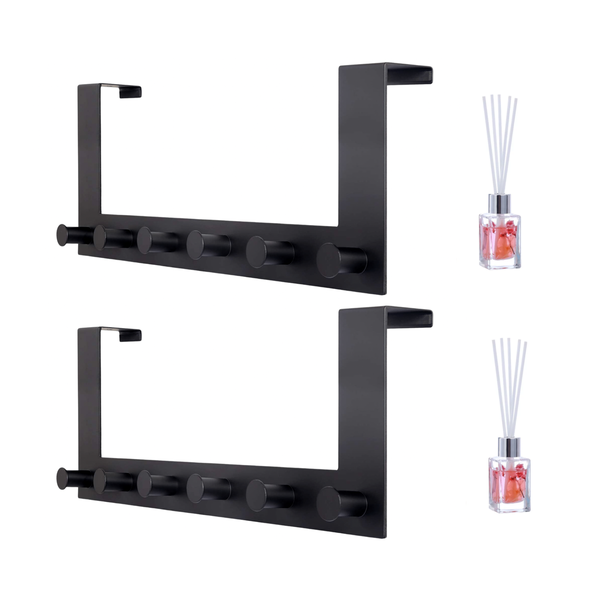 6 Hook Matte Black Metal Door Hook with 30ml Reed Aroma Diffuser - 2 Pack