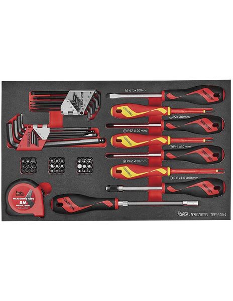 TengTools - 54 Piece Screwdriver &amp; Hex/Torx Key Set in EVA Foam - TEFMD54