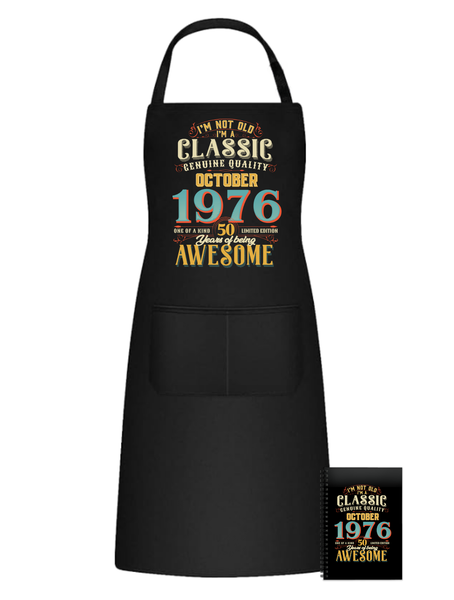 50 Years Old Born October 1976 Fun Kitchen Braai Apron Birthday Gift Idea