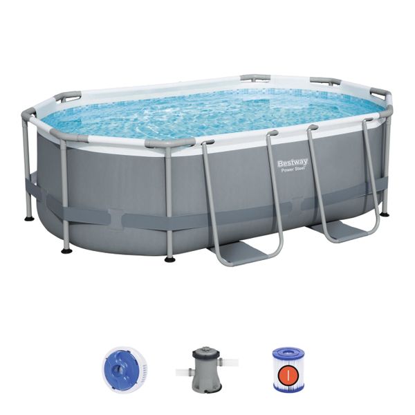 Bestway 3.05m x 2.00m x 84cm Oval Power Steel Pool Set