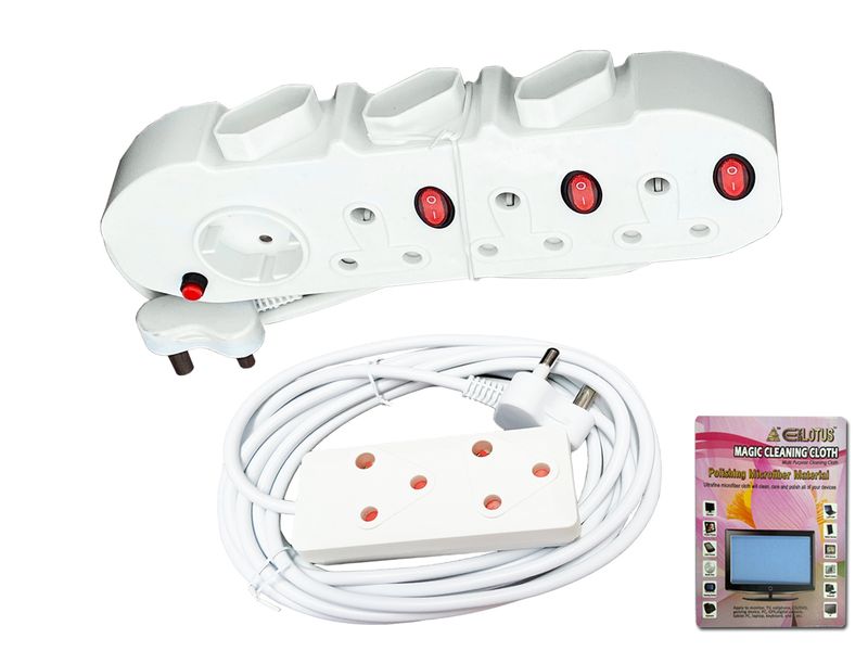Everlotus 4 m extension cord with 7 way multiplug switch and micro cloth