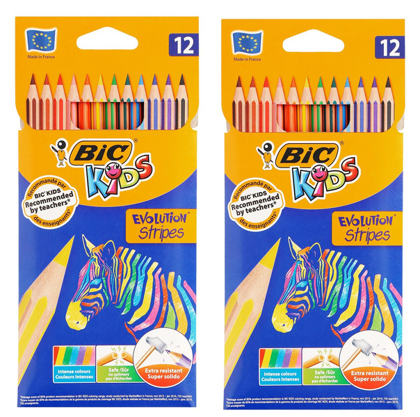 BIC Evolution Stripes Coloring Pencils 12's - Pack of 2