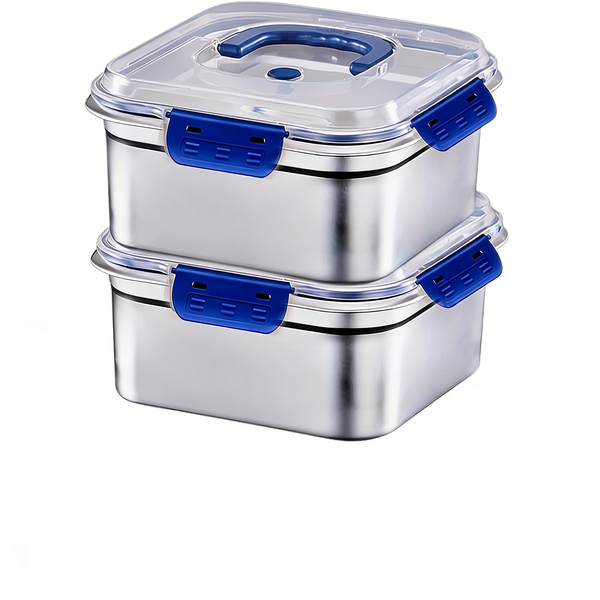 2-Piece Extra-Large Capacity Stainless Steel Food Storage Containers