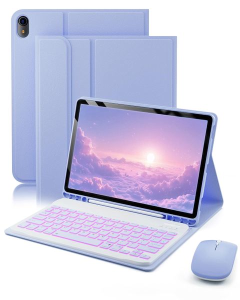 Compatible with iPad A16 11th/10th Case with Backlit Keyboard Mouse
