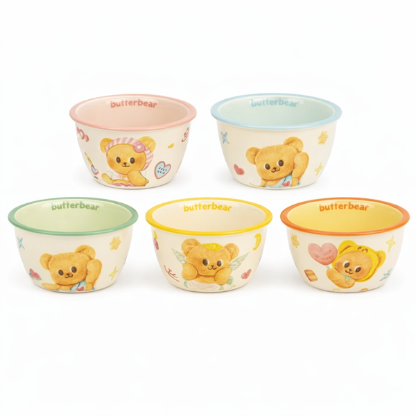 Butterbear Ceramic Rice Bowl Set, 4.5-Inch Small Bowls for Kids (5-Pack)