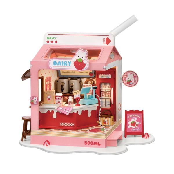 Robotime DIY Miniature House - Strawberry Milk Box Kit (73 Pieces)