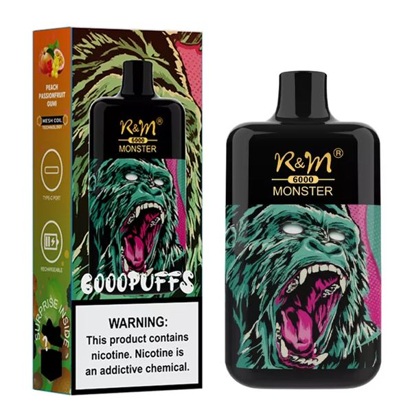 6000 Puffs Monster Rechargeable Disposable Vape Peach Passionfruit Gumi 5%
