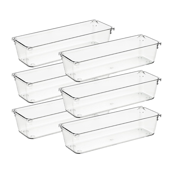 6 Acrylic Storage Containers - Versatile Desk Tray 7.6 x 22.9 x 5.1cm