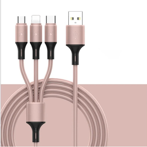 3-in-1 Fast Charging Silicone USB Cable Colorful Options