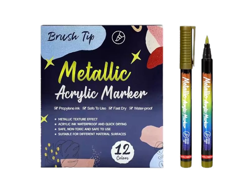 12 Metallic Colors Acrylic Marker With Premium Nylon Brush Tip