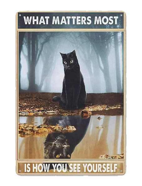 8x12" Black Cat Retro Tin Sign, Vintage Home Bar Kitchen