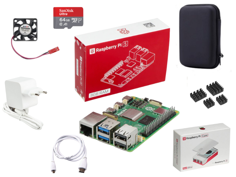 Raspberry Pi 5 8GB Complete Kit with 64gb card and carry case