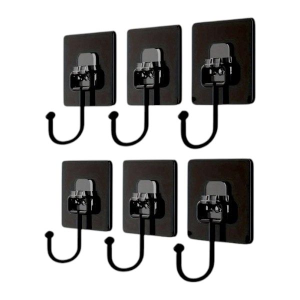 6 Piece - Multipurpose Heavy Duty Wall Hooks With Self-Adhesive - Black