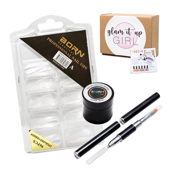 Glam It Up Girl/UV LED Bond Clear Glue &amp; Nail Tips &amp; Brush Set