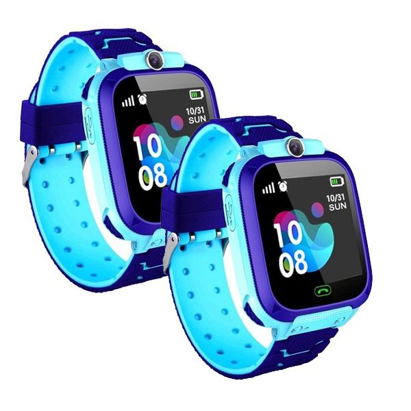 2pcs Blue Kids Waterproof GPS Tracker Smart Watches