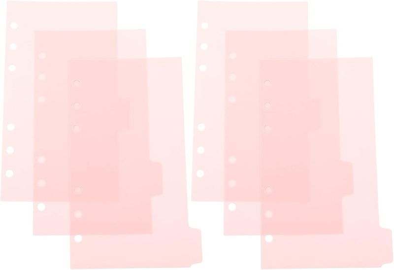 6pcs A6 Binder Dividers Tabbed Index Pages in Light Purple, PP Plastic