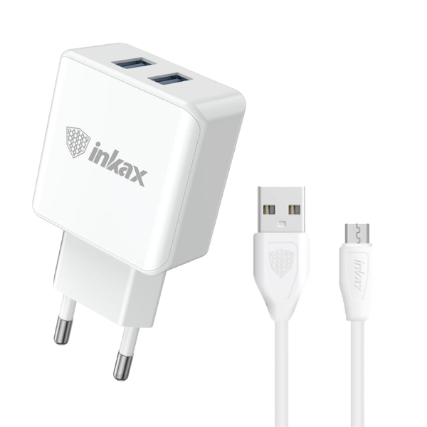 INKAX HC-02 - Dual USB Port Adapter With Micro Cable - White