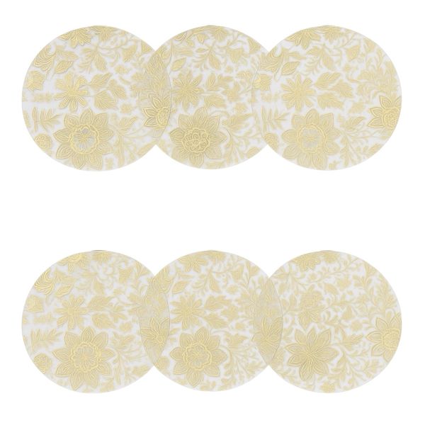 Elegant Metallic Gold-Etched Translucent Round Placemats - Set Of 6