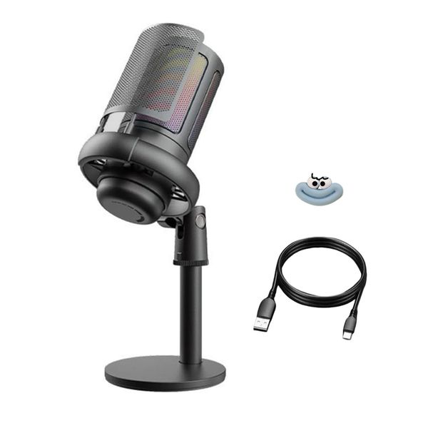 Gaming Condenser Microphone RGB, USB, Pop Filter for Network Broadcasting