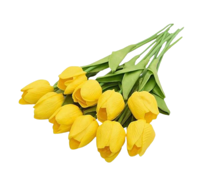 Tulips Bunch of 10 Artificial Faux Silk Plants - Yellow