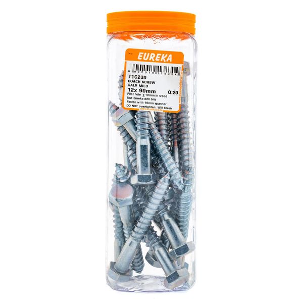 EUREKA Coach Screws Galvanised Mild Steel 12 x 90mm Q:20 T1C230