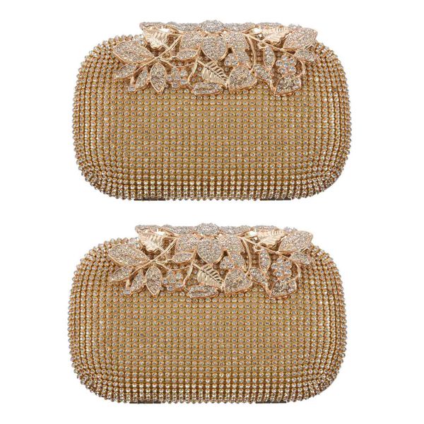 2X Unique Gold Rhinestone Evening Bag Clutch Purse Party Bridal Prom
