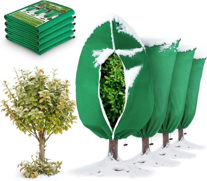 6 Pcs Plant Frost Protection Covers with Drawstring for Winter Plant, Tree